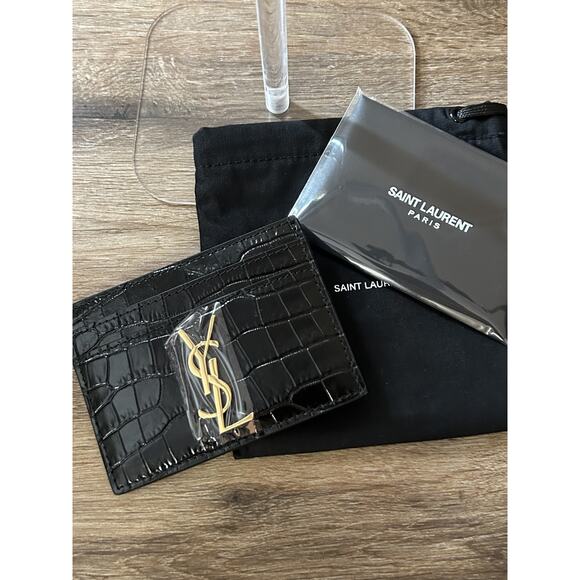 Saint Laurent Crocodile Embossed Black Card Holder - Picture 1 of 8